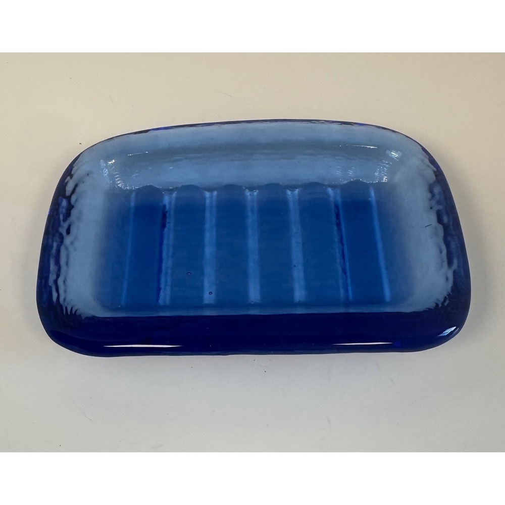 Fire And Light Recycled Glass Bar Soap Dish / Trinket Dish Cobalt Blue Vintage